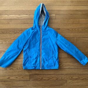 Moncler Blue Raincoat with Hood and Full-Length Zipper